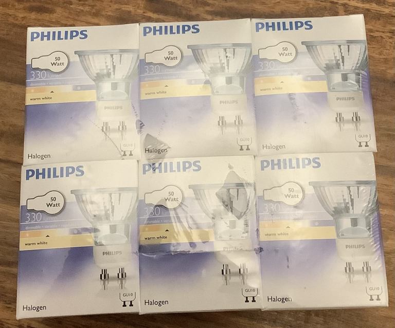 Philips 6 Pack 50W 240V GU10 Spot Light Bulbs