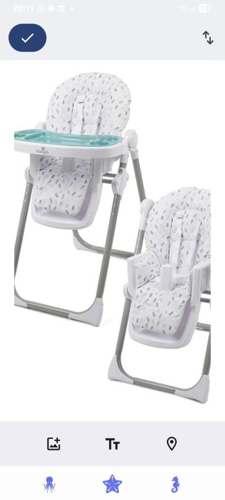 White & Grey Baby High Chair with Patterned Insert