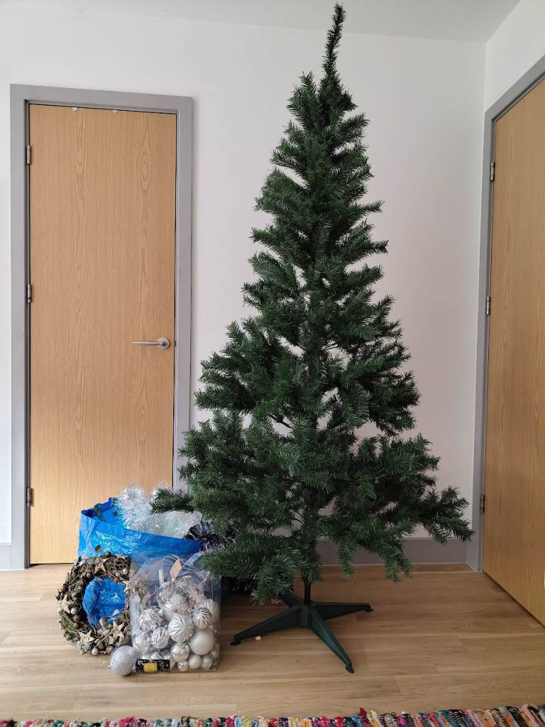 Artificial Christmas Tree with Decorations 2.13 m – As Good As New