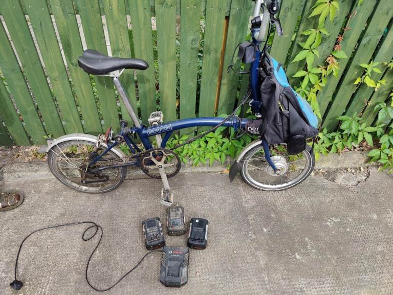 Brompton folding bike 6 gear nano electric conversion 3x36v batteries, c bag  and B&W suitcase.
