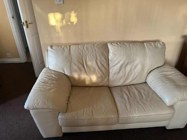 3 & 4 seater cream leather sofas 