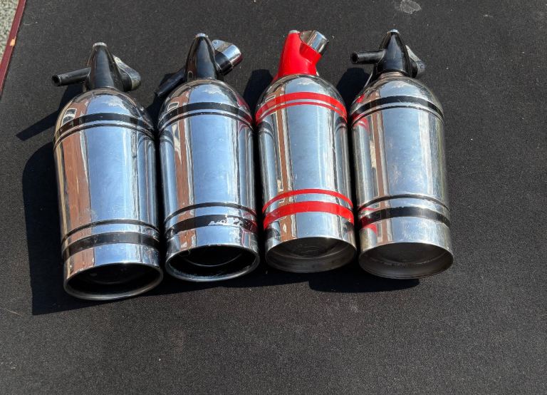 Vintage sparklet SODA Siphons (x4) - Chrome & Red Accents