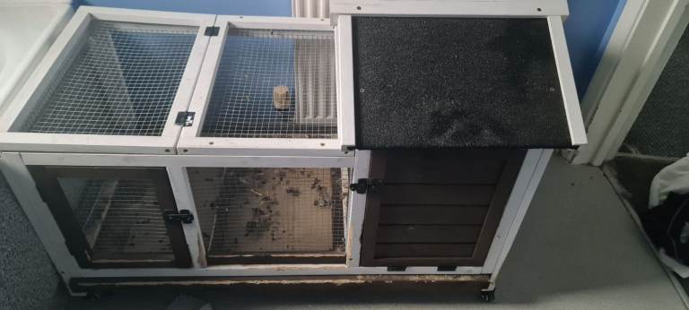 PawHut Rabbit guinea pig hutch and run with wheels, removable tray, ramp, door and openable roof