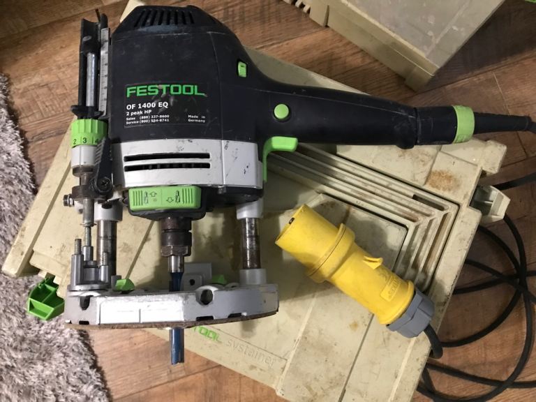 Festool Router OF 1400 EQ various addition drill bits and spanner’s, Sortainer container