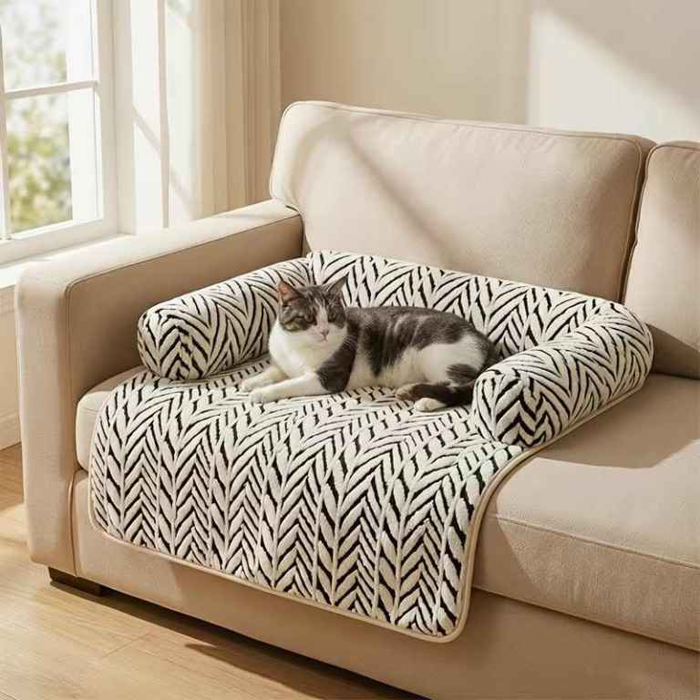 Pet Sofa Bed Mat with Side Bolsters Soft Fluffy Couch Protector Anti Slip Dog Cat