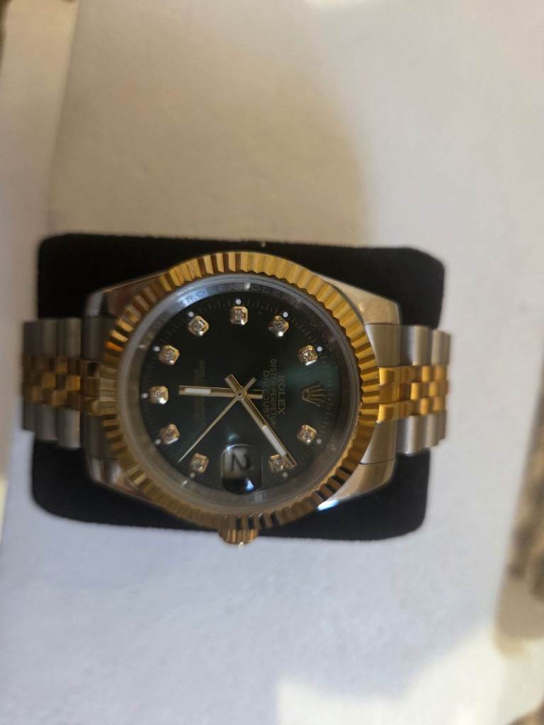 Rolex Datejust 278273 Two-Tone Jubilee Fluted Gold Bezel Green Diamond Dial