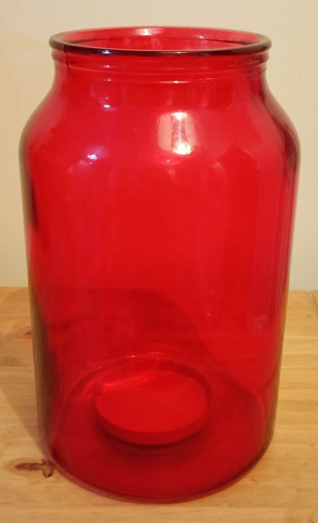 Large red glass Hurricane style candle holder/vase