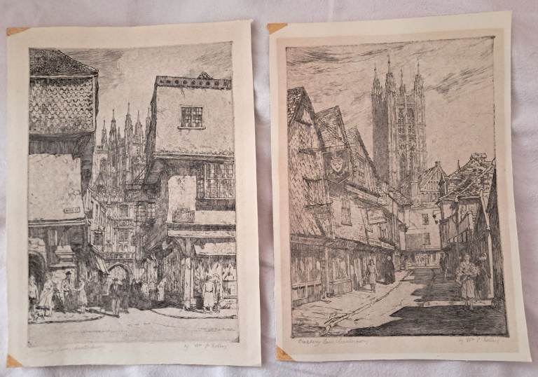 Canterbury-Mercery Lane & Butchery Land-early/mid 1900’s signed prints by William Palmer Robins