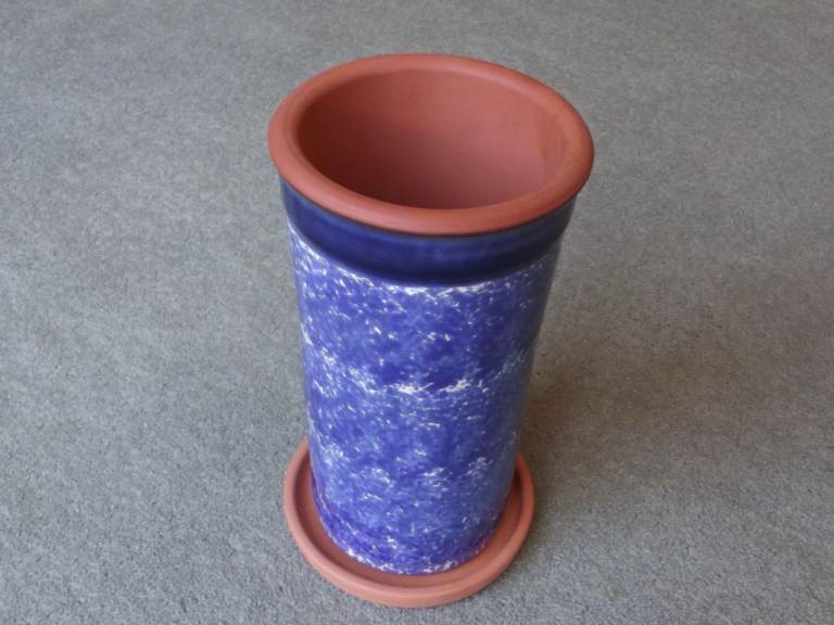 Wine Bottle Cooler Terracotta with Blue Pattern Glaze - NEW 
