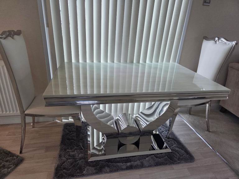 Cream mable dining table 4 chairs and matching coffee table 