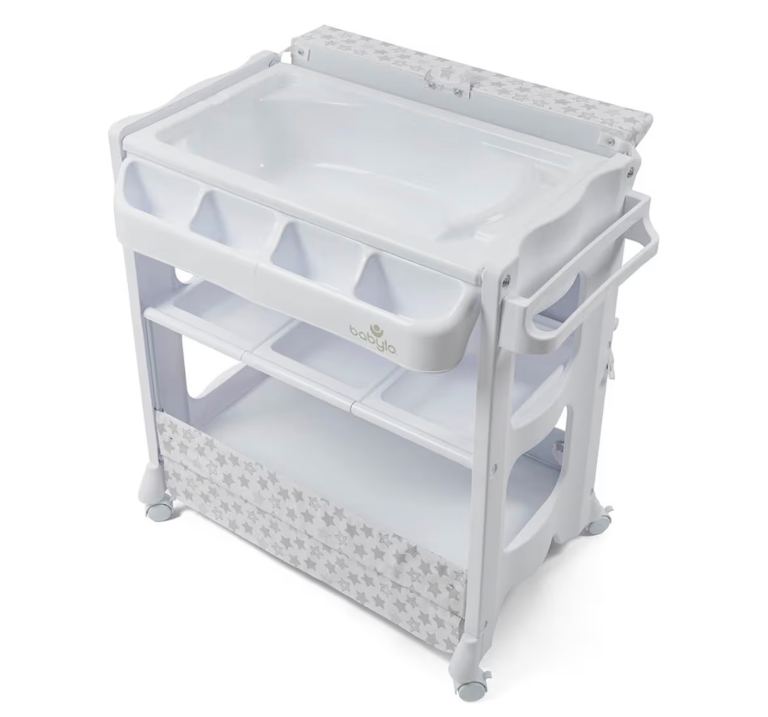 Babylo Baby Changing Table with Bath and Storage - White