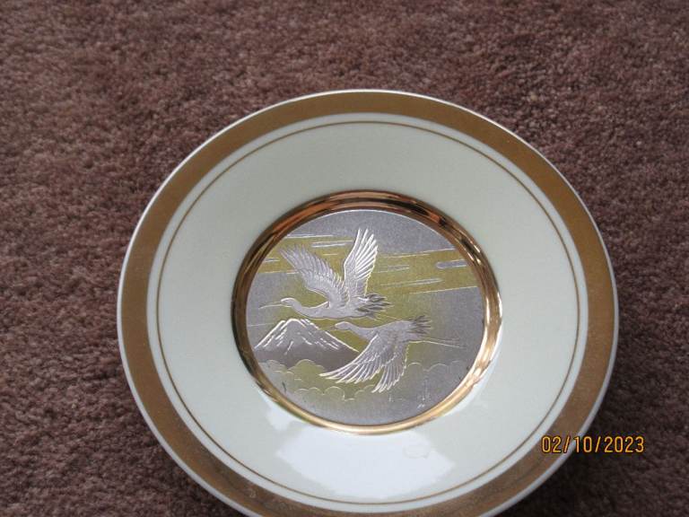 Vintage Chokin Art Plate 24kt Gold Edged - Flying Storks - As Good As New