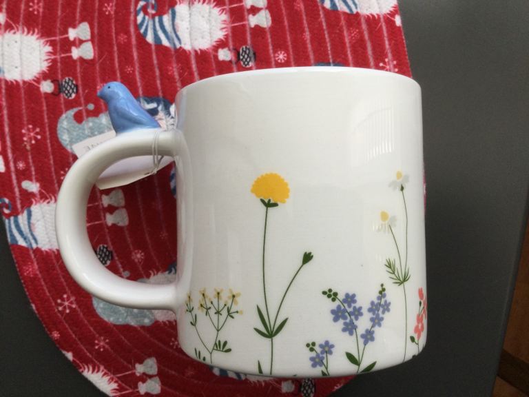'Hello Sunshine' Mug with Blue Bird Handle 