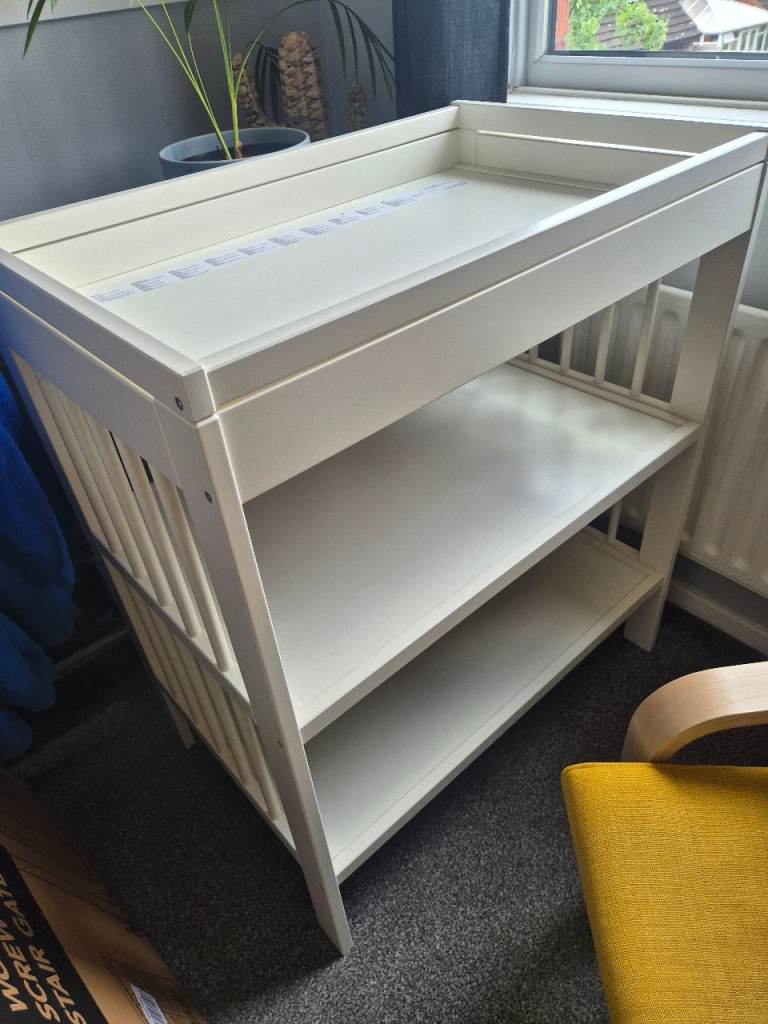 White Wooden Baby Changing Table with Storage Shelves