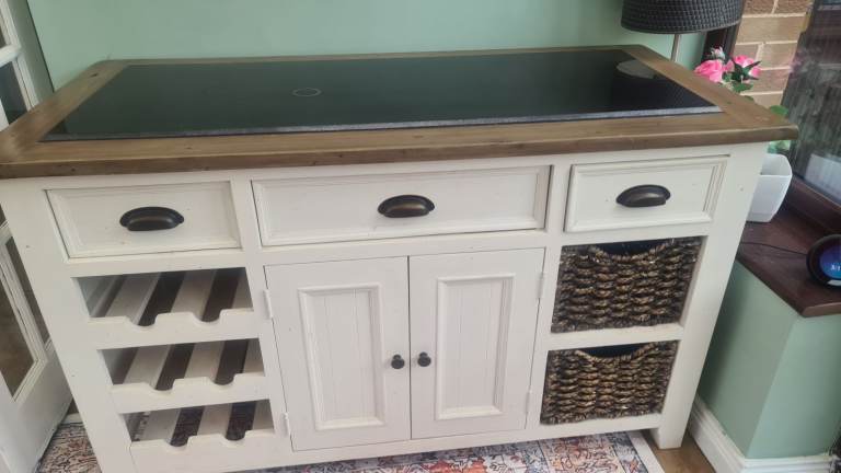 Kitchen Island with granite work top  - Rustic White & Wood