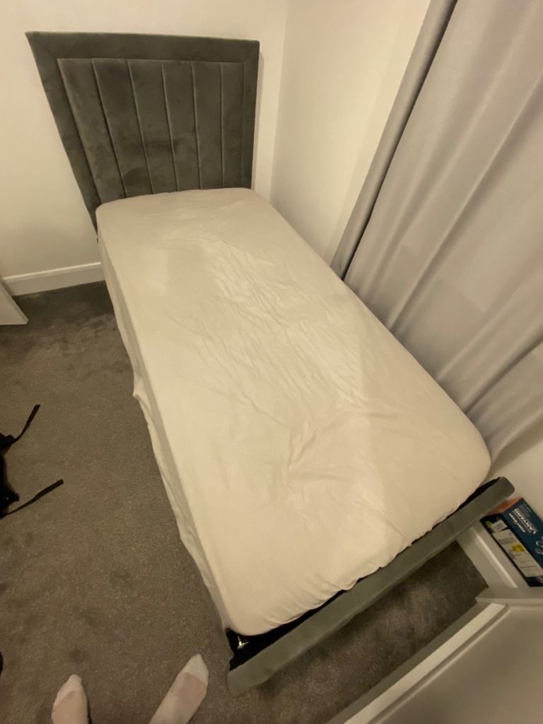 Single Grey Velvet Bed Frame with Storage – As Good As New