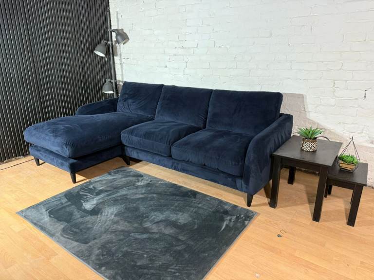 New Stock! High Street Brand — M&S Navy Velvet Chaise Sofa