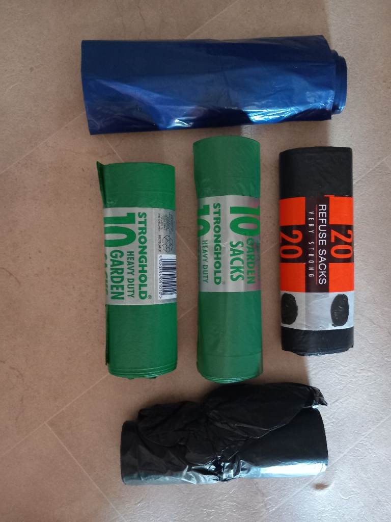 Bundle of new refuse sacks. 