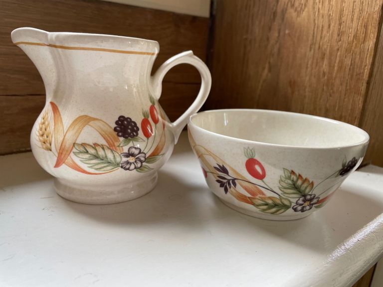Vintage Milk Jug & Bowl ~  Churchill 'The Chartwell Collection' Bramble Fayre Harvest 