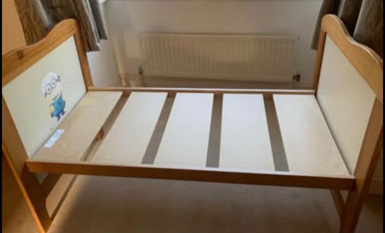 Wooden cot bed -pine and cream -sturdy