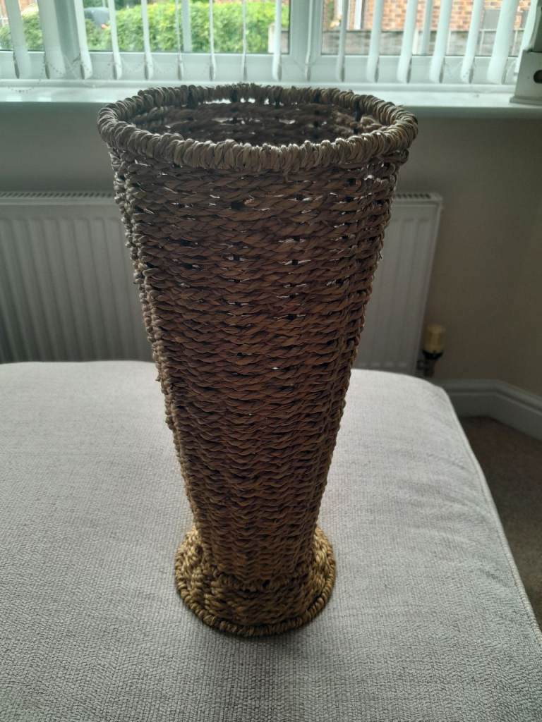 Large Woven Rattan Floor Vase - Good Condition