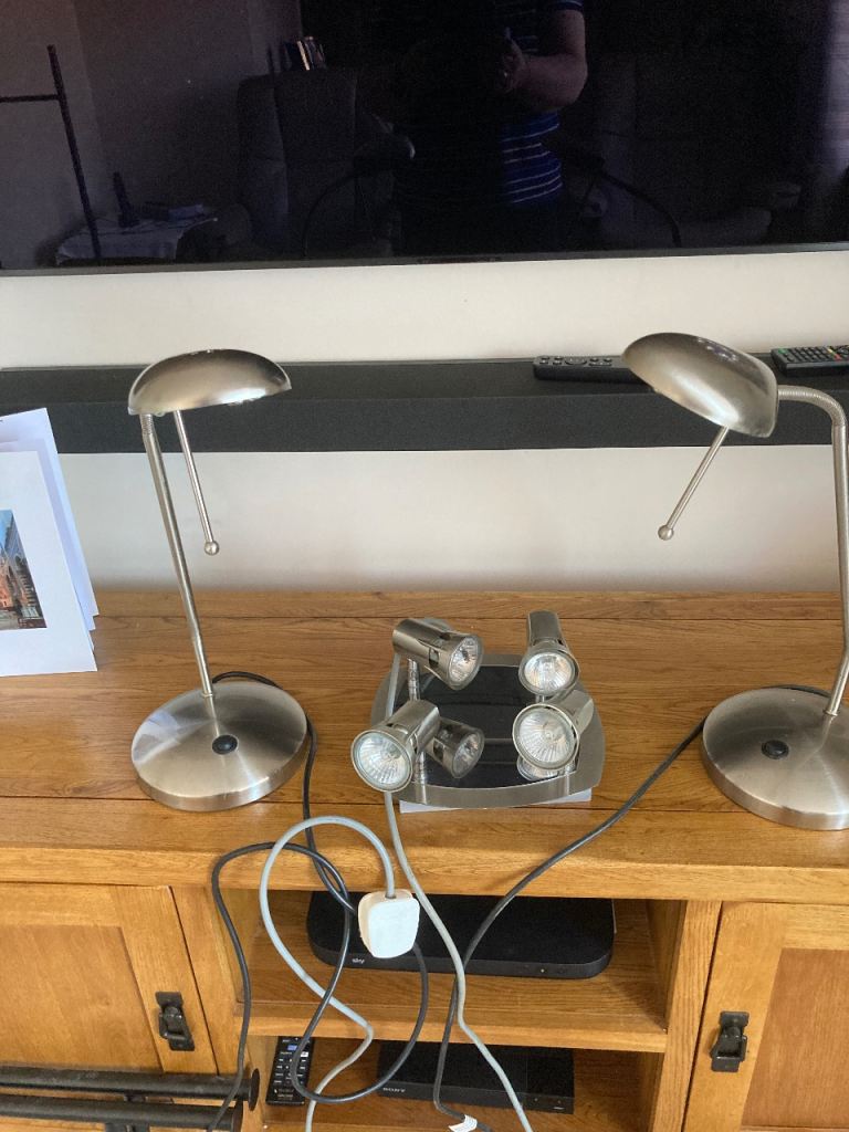 Set of 3 Silver Desk Lamps – Good Condition