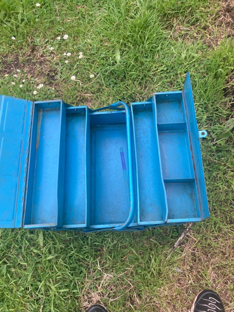 Vintage Blue Metal Cantilever Tool Box