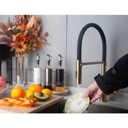 New Gold Kitchen Mixer Tap with Black Flexi-Hose