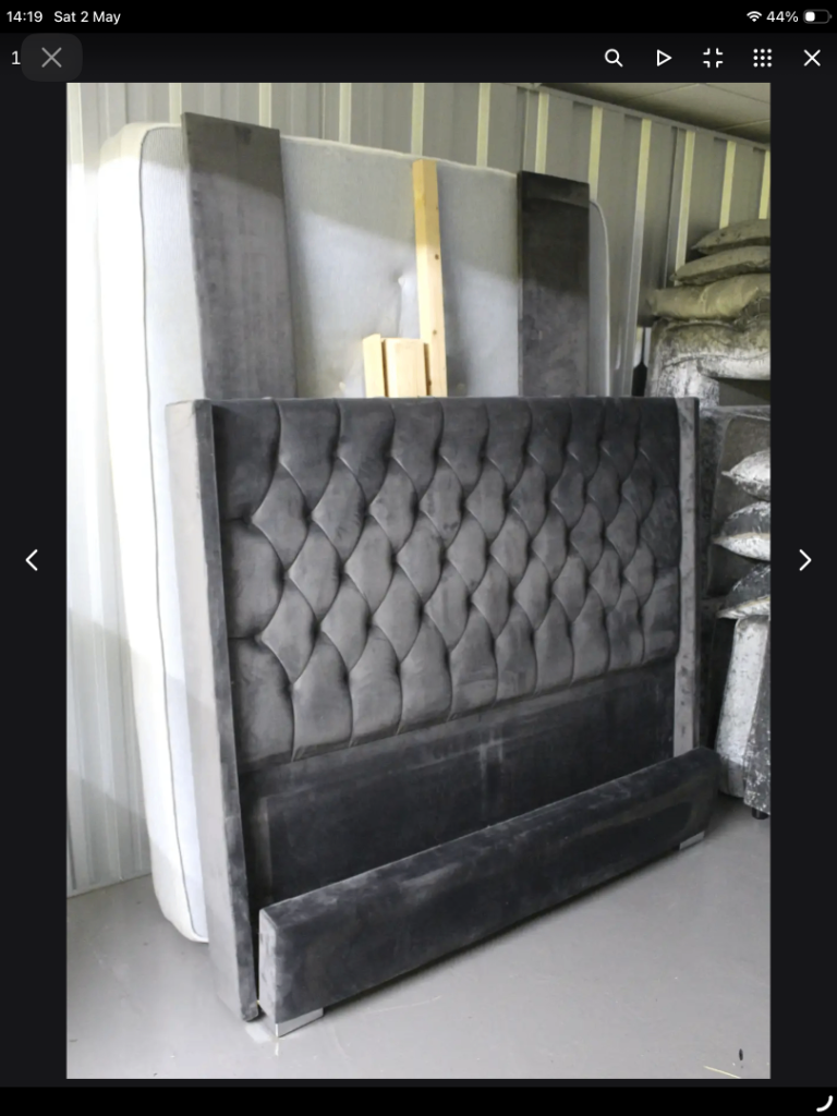 King size grey plush velvet divan bed frame