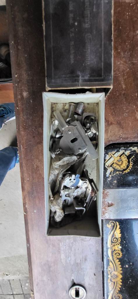 Vintage Singer Sewing Machine with Cabinet and Tools