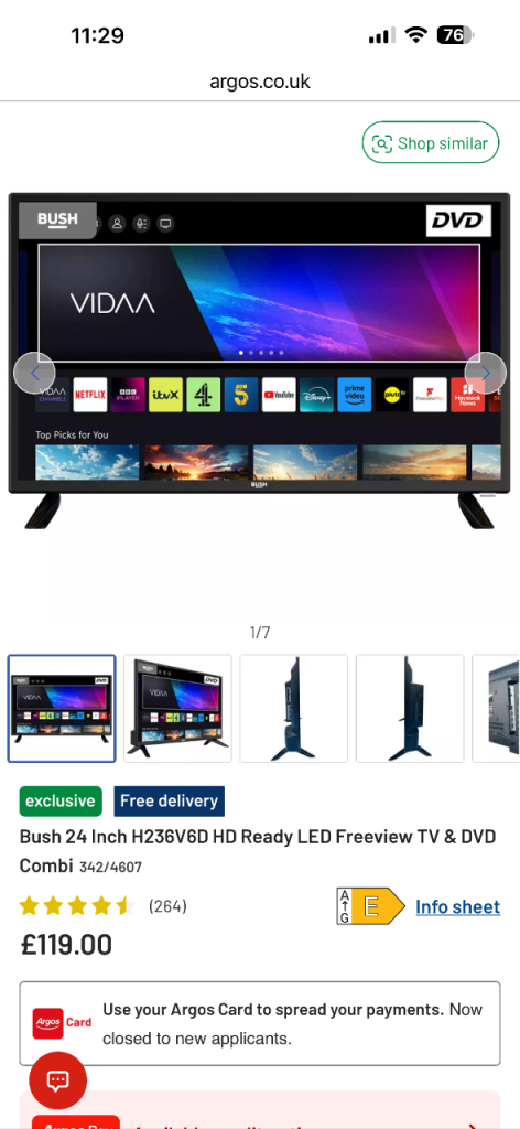 NEW Bush 24 Inch H236V6D HD Ready LED Freeview TV & DVD Combi