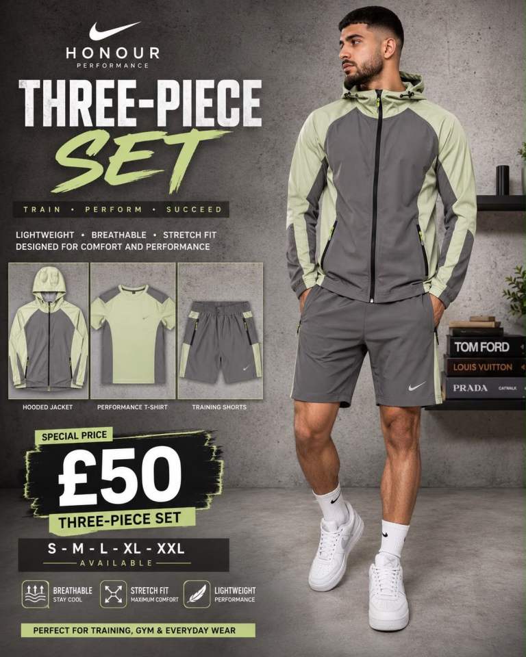 Honour Performance Men's Three-Piece Tracksuit Set – Grey, New