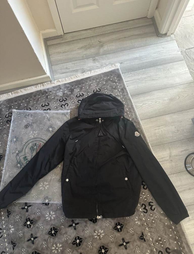 Moncler Grimpeurs Hooded Windbreaker Jacket Black, Size 2
