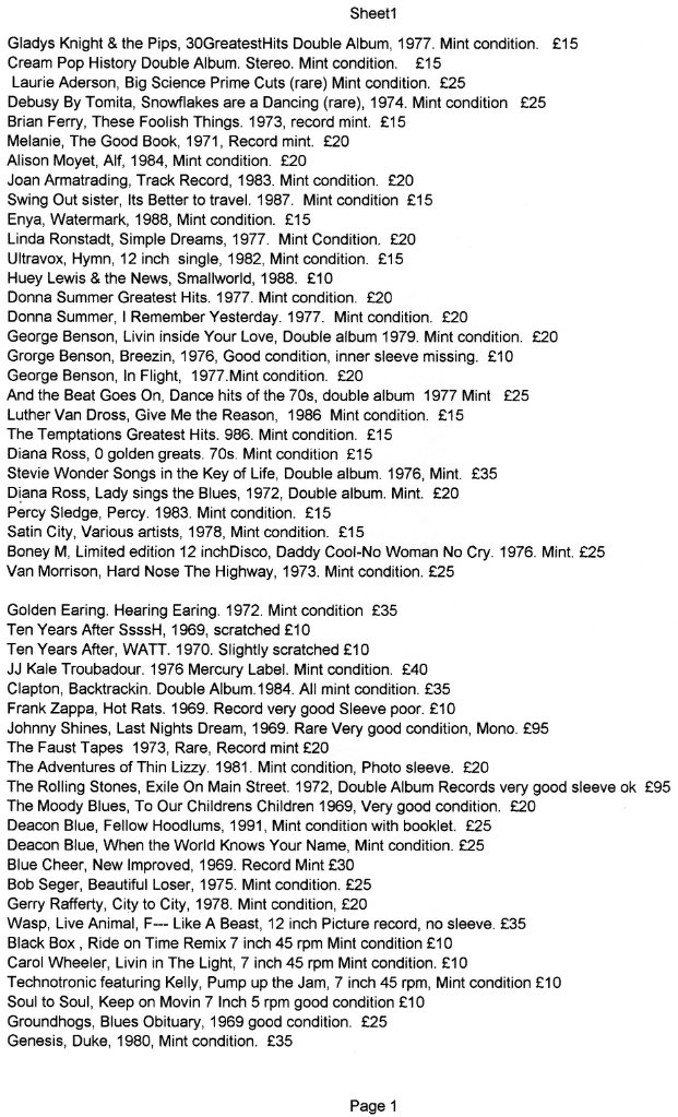 LP's Vinyl Various.  ( Priced individually ). SEE LIST.