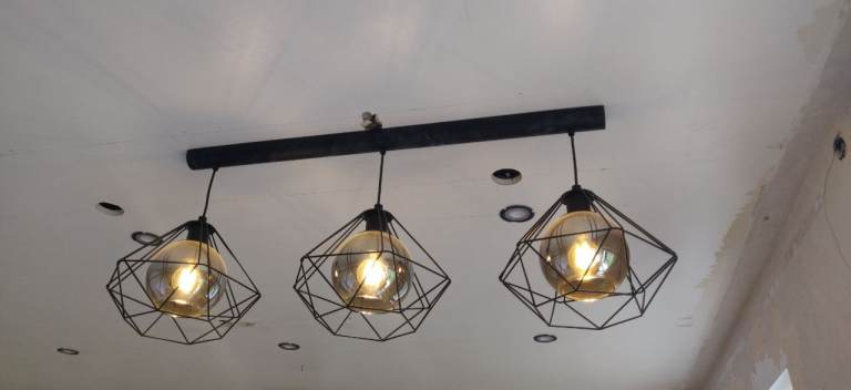 Modern Black Cage Pendant Ceiling Light - 3 Bulbs