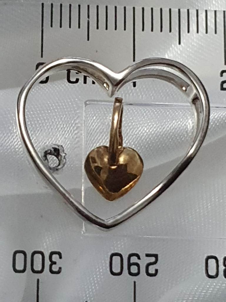 SET OF 2 HEARTS Valentines Silver 925 Love heart Gold Overlay pendants brand new 