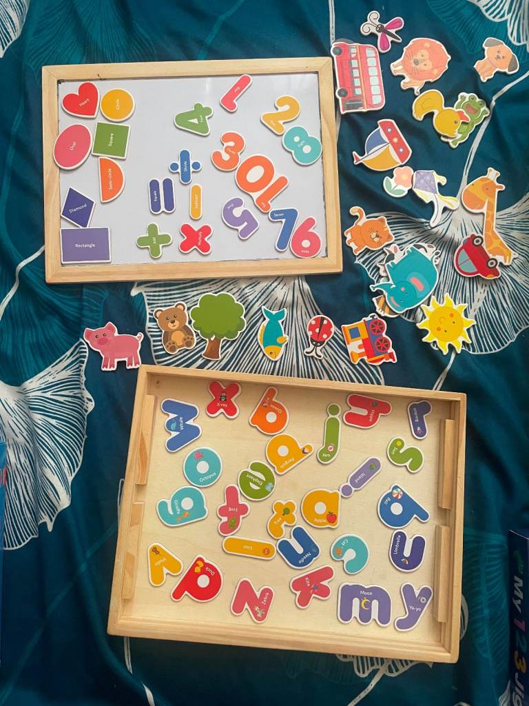 Kids Magnetic Whiteboard & Tray with Letters, Numbers, Animal Magnets