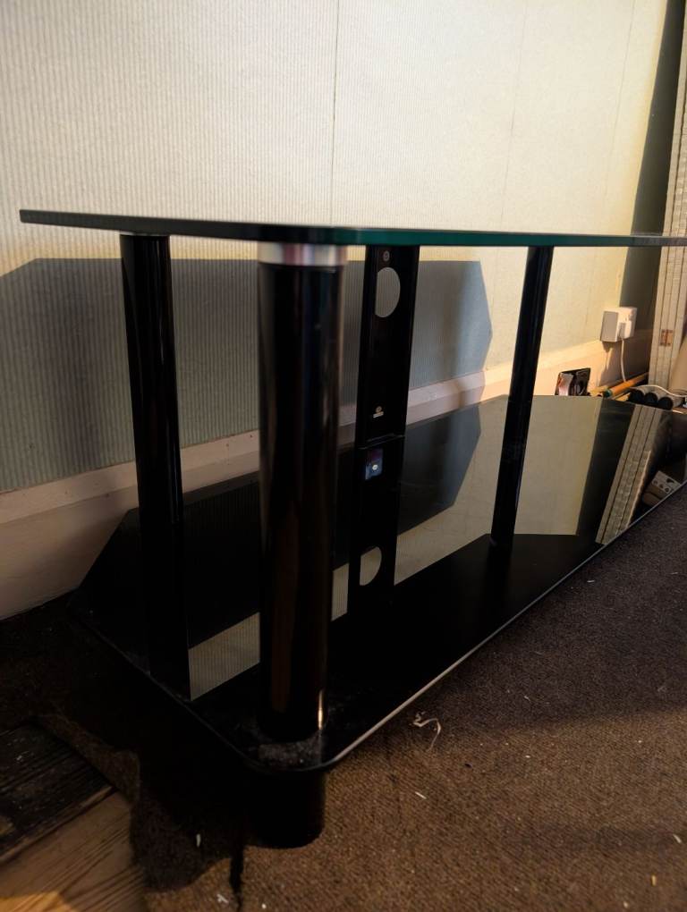image for Heavy Black Tempered Glass TV Table Stand