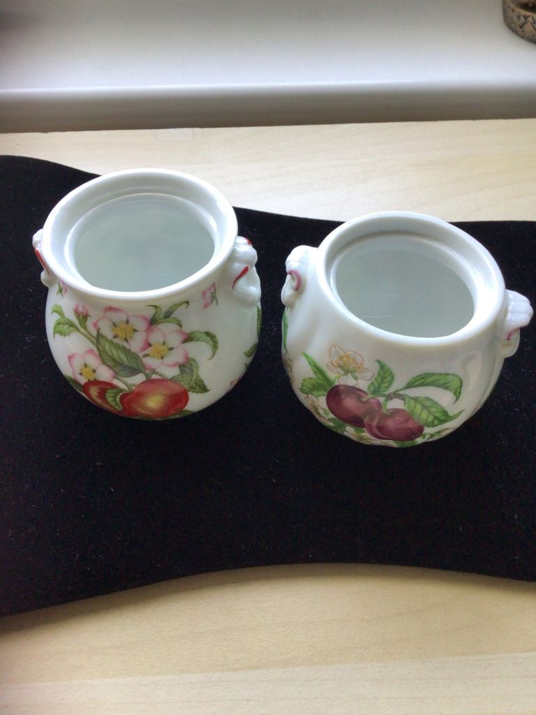 Pair of Small Ceramic Bowls with Fruit Design