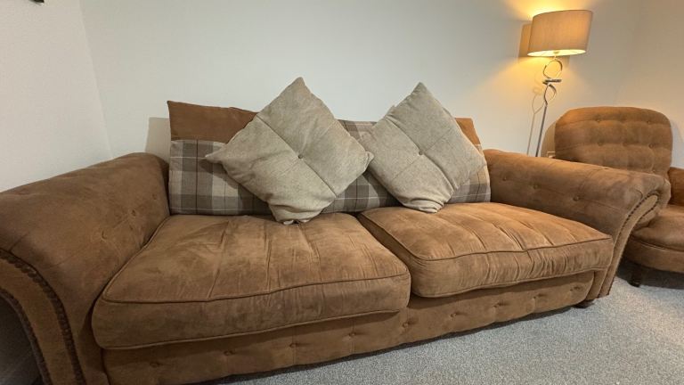 image for DFS brown suede 4 seater sofa and armchair 