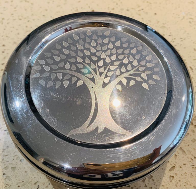Stainless Steel Bowl with Lid - Tree Design, Good Condition