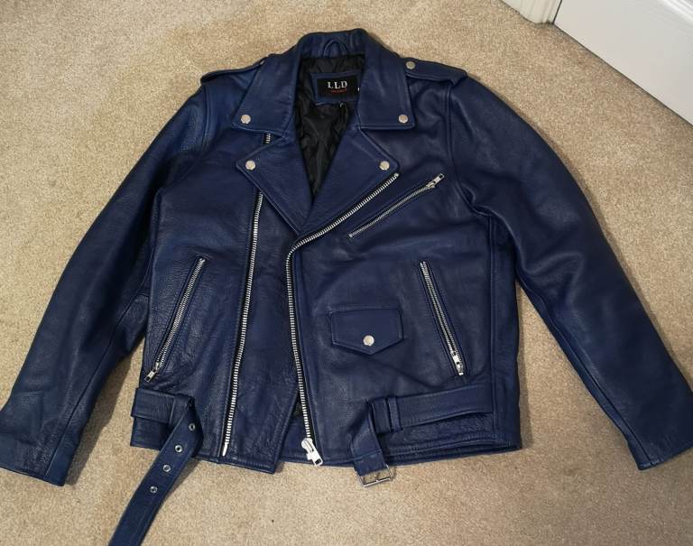 Mens Genuine Blue Classic Biker Jacket "Fonzy" 