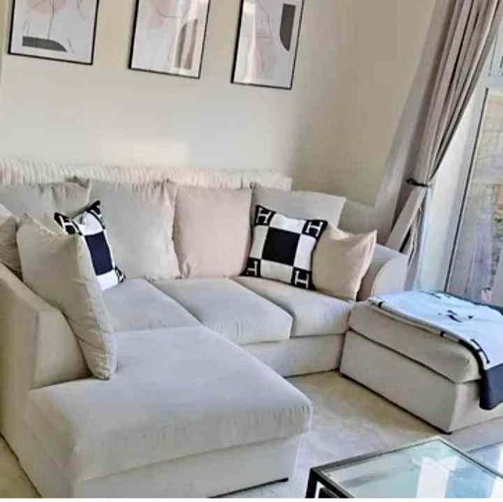 image for Comfortable Beige Fabric Suite - Sofa and Armchairs