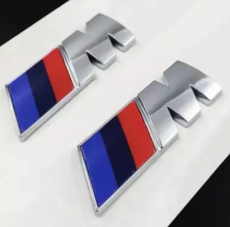2x BMW M SPORT Chrome Silver Side Wing Adhesive Emblem Badge Sticker 45 x 15mm
