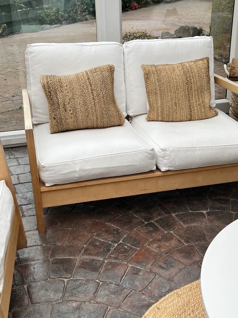 Ikea two seater sofa cream with 2 chairs