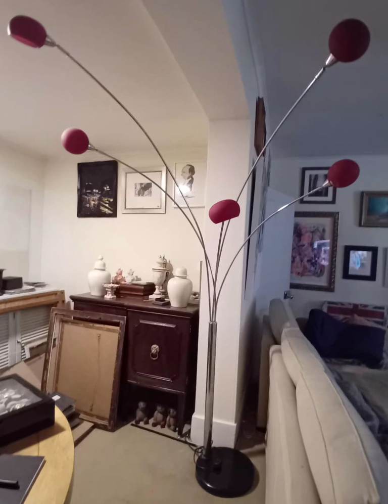 5 Arch Floor Lamp Red Shades LED Bulbs Adjustable Arms & Lights Free Standing
