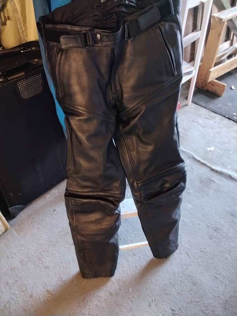 Motorbike jackets, trosers, boots & gloves.