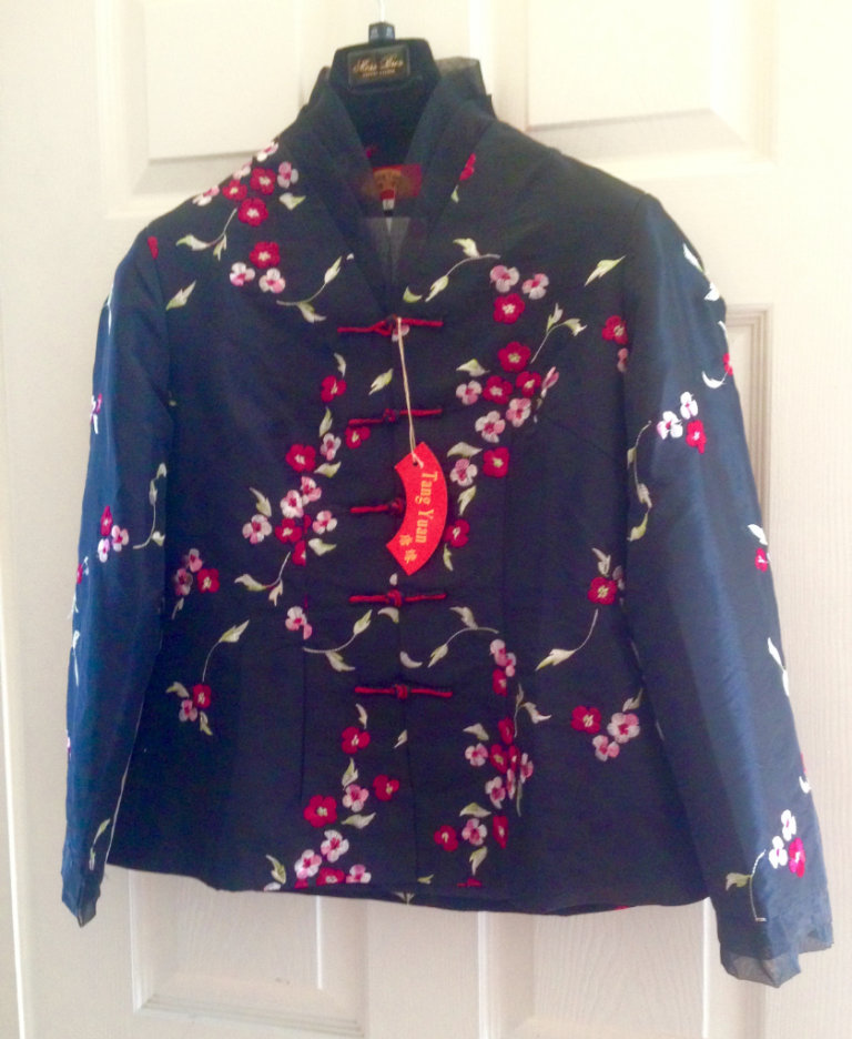 EMBROIDERED CHINESE STYLE WOMEN JACKET TANG YUAN cherry blossom flowers black