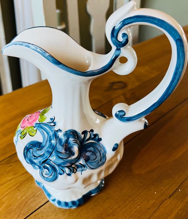 Lovely White Ceramic Jug with Blue and Pink Floral Design