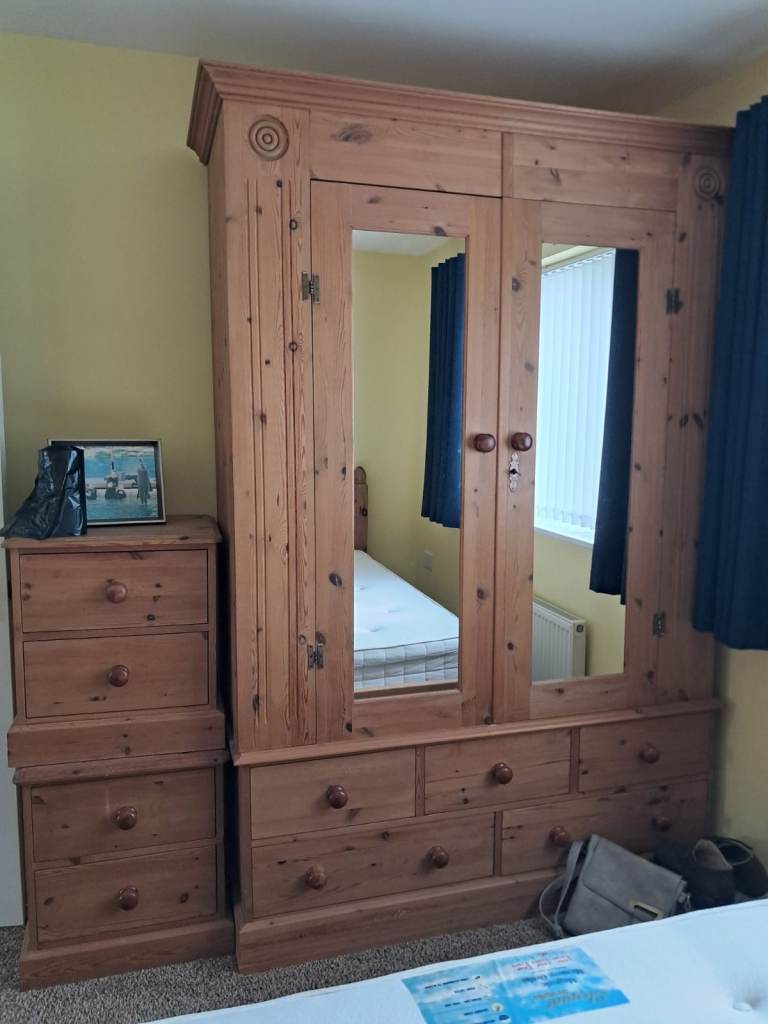 Solid Pine Wardrobe, Chest of Drawers & Dressing Table Set